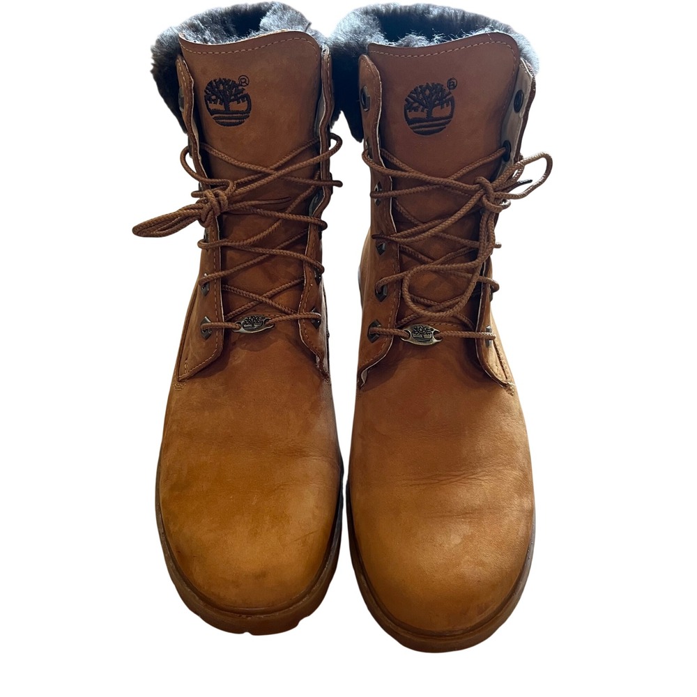 Timberland Wheat Nubuck Leather Faux Fur Trim Lace‎ Up Boots Brown 6 Inch Style